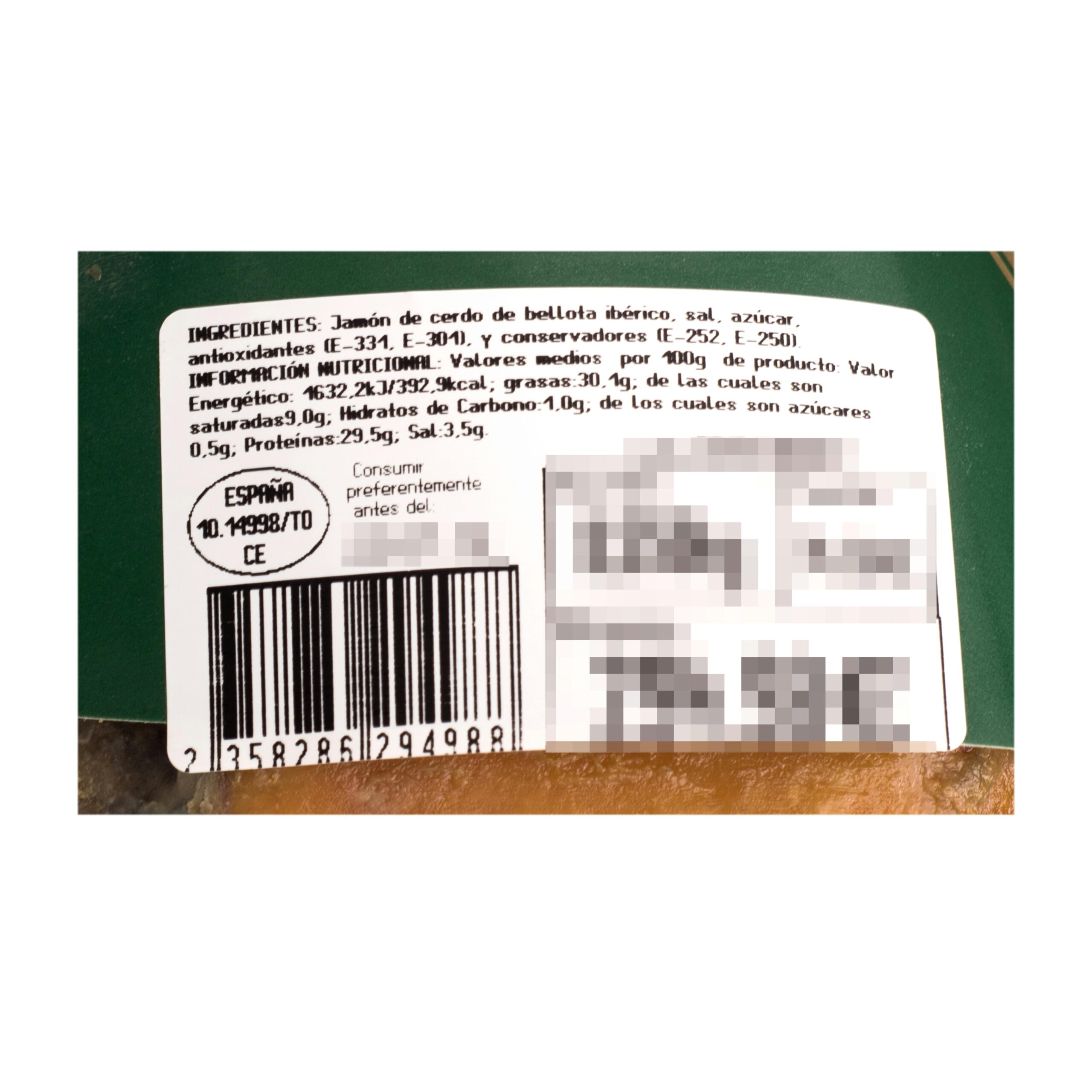 Etiqueta Jamón de bellota ibérico 50% La Hacienda del Ibérico